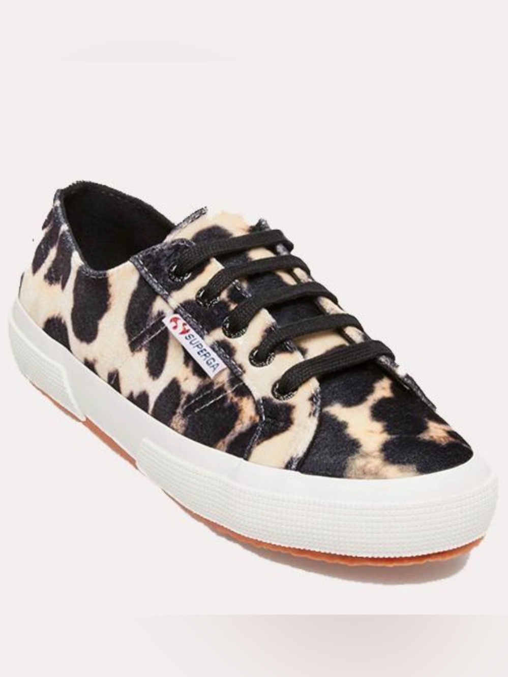 Superga Velvet Leopard Print Sneakers Womens 36 US6 Black White Tan